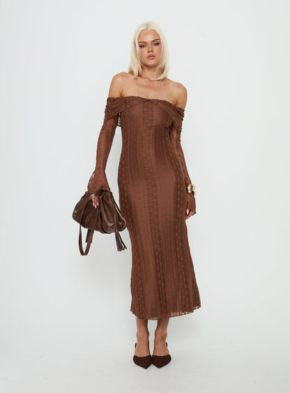 Perdita Long Sleeve Lace Maxi Dress Chocolate
