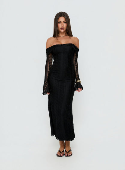 Perdita Long Sleeve Lace Maxi Dress Black