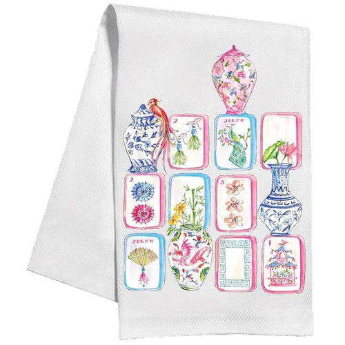 Mahjong Tiles and Chinoiserie Pots Kitchen Towel