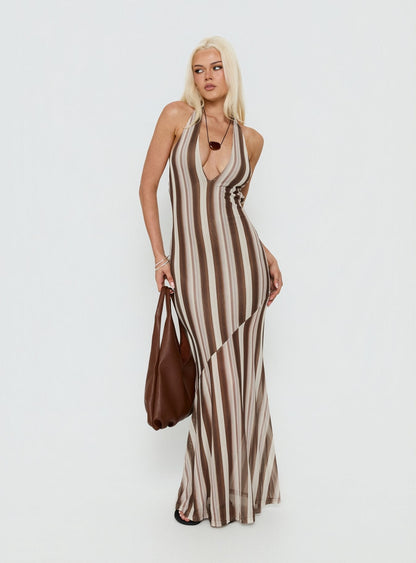 Oralee Halter Sheer Maxi Dress Multi Stripe