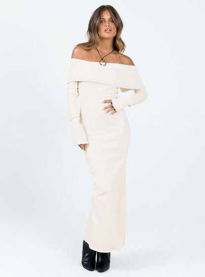 Louden Long Sleeve Off Shoulder Maxi Dress Cream