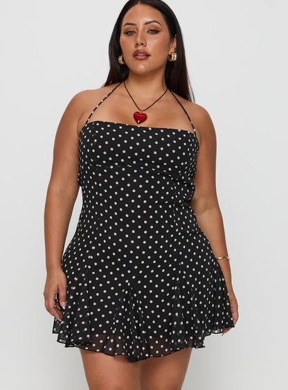 Delamere Mini Dress Black / White Polka Dot Curve