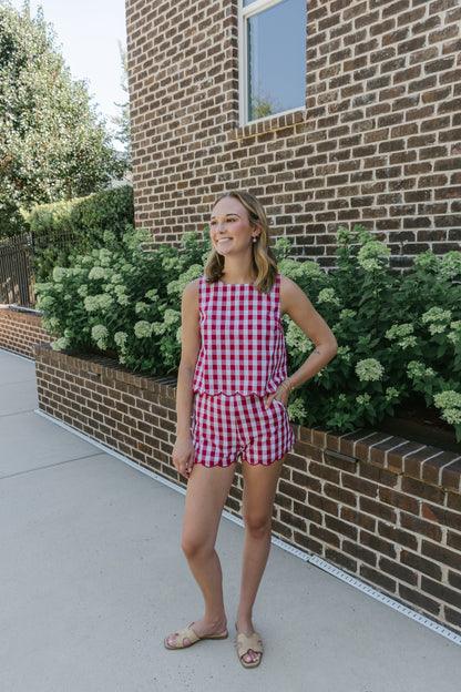 Liana Gingham Scalloped Top