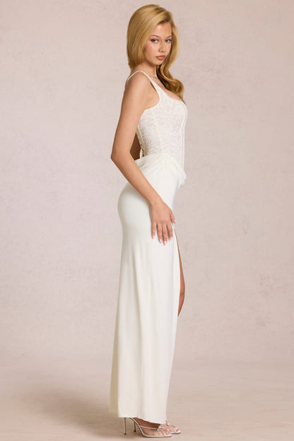 Lace Corset Maxi Dress in Pearl