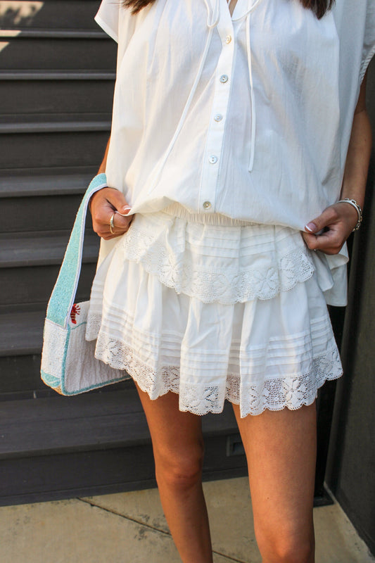 Colette Lace Trim Tiered Mini Skirt