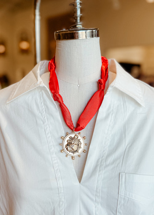 Bulldog Round Pendant Scarf Necklace
