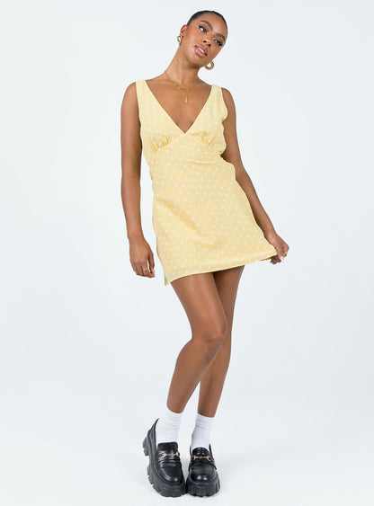 Nellie Mini Dress Yellow Polka Dot