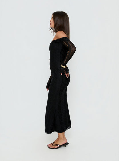 Perdita Long Sleeve Lace Maxi Dress Black