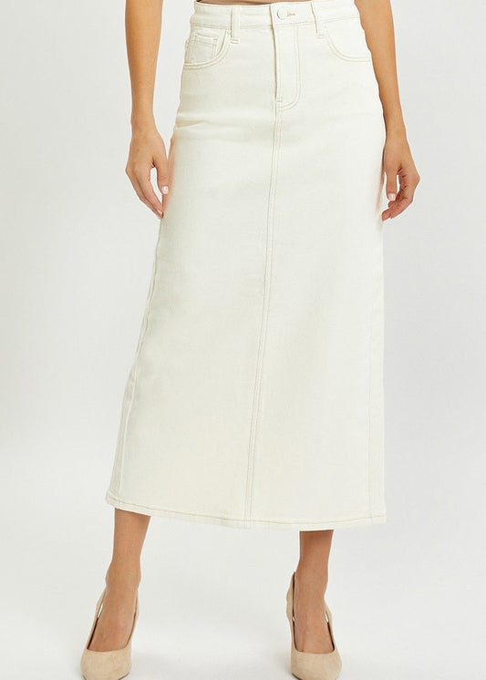 High Rise Back Slit Maxi Skirt