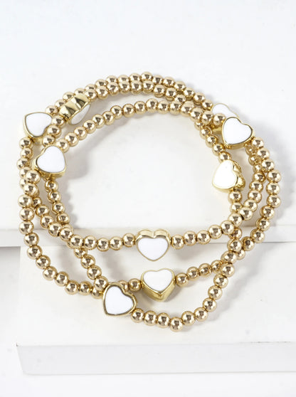 3-PC Enamel Heart Stretch Bracelets Set