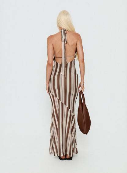 Oralee Halter Sheer Maxi Dress Multi Stripe