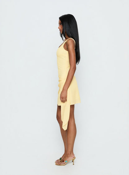 Kristoni Ruched Scarf Mini Dress Lemon Yellow