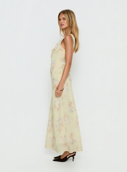 Joannah V Neck Midi Dress Yellow Floral