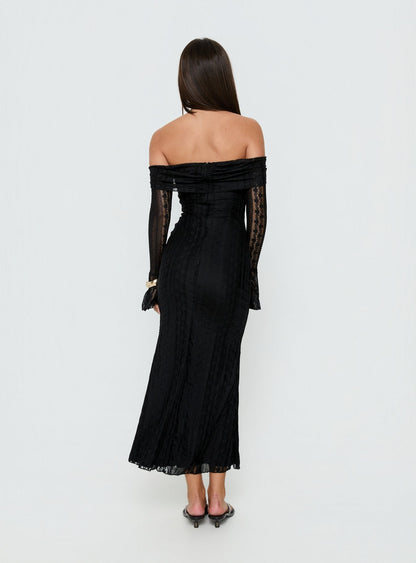 Perdita Long Sleeve Lace Maxi Dress Black