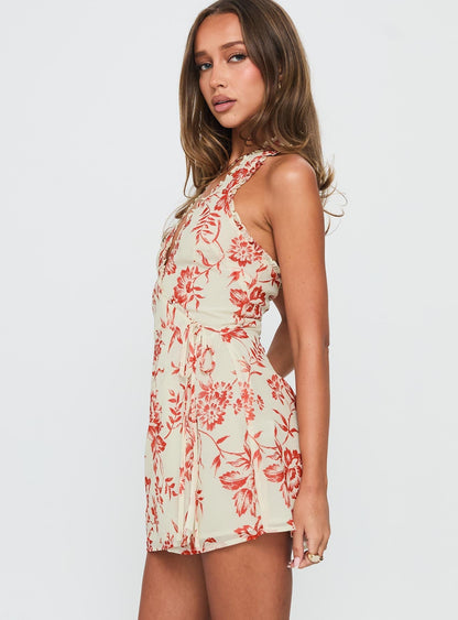 Taija Wrap Mini Dress Orange / Cream Floral