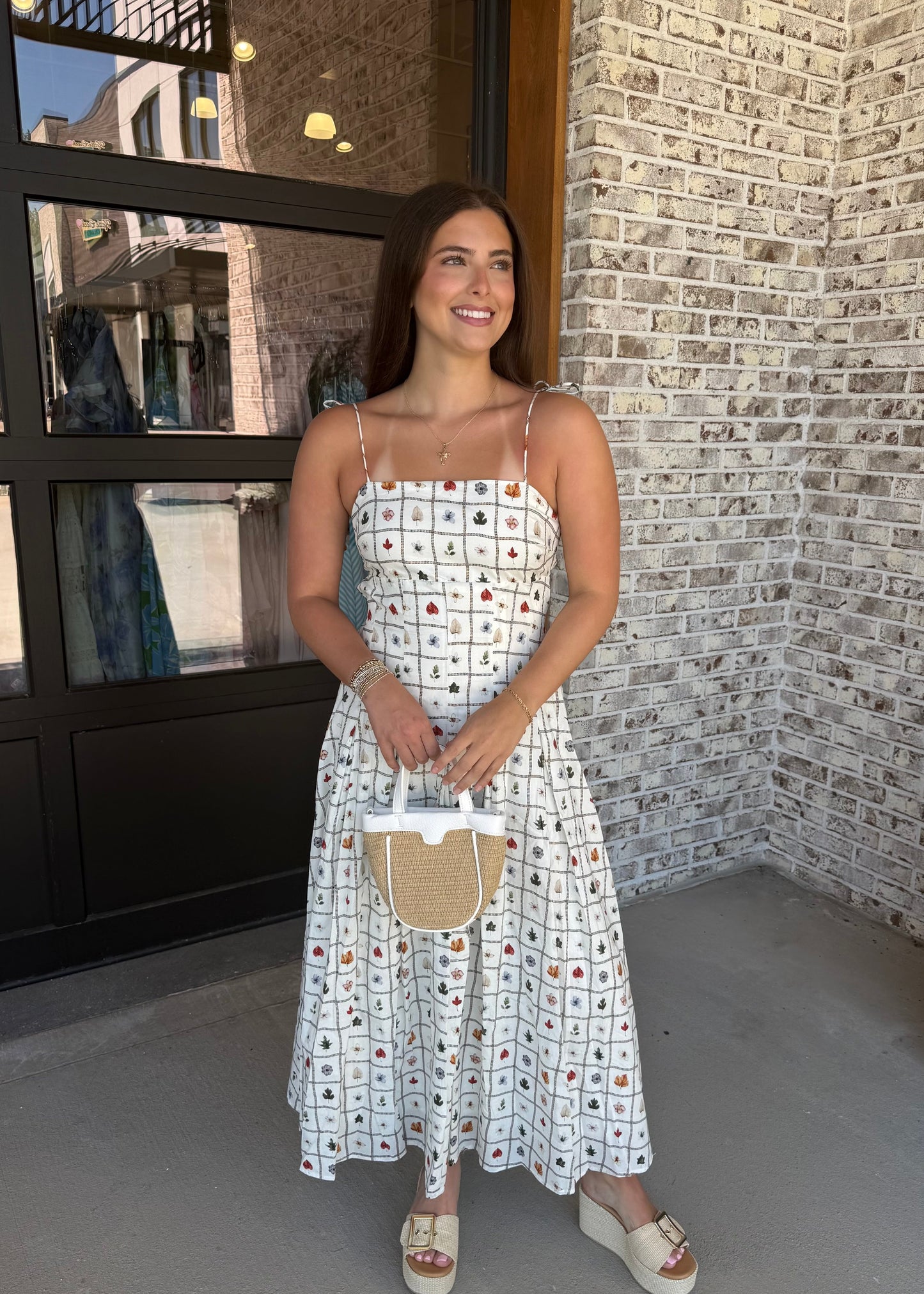 Josie Grid Tie Strap Midi Dress