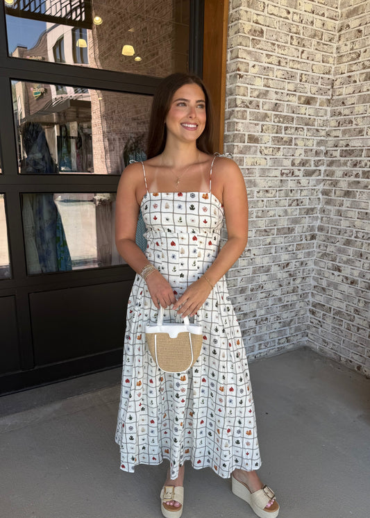 Josie Grid Tie Strap Midi Dress