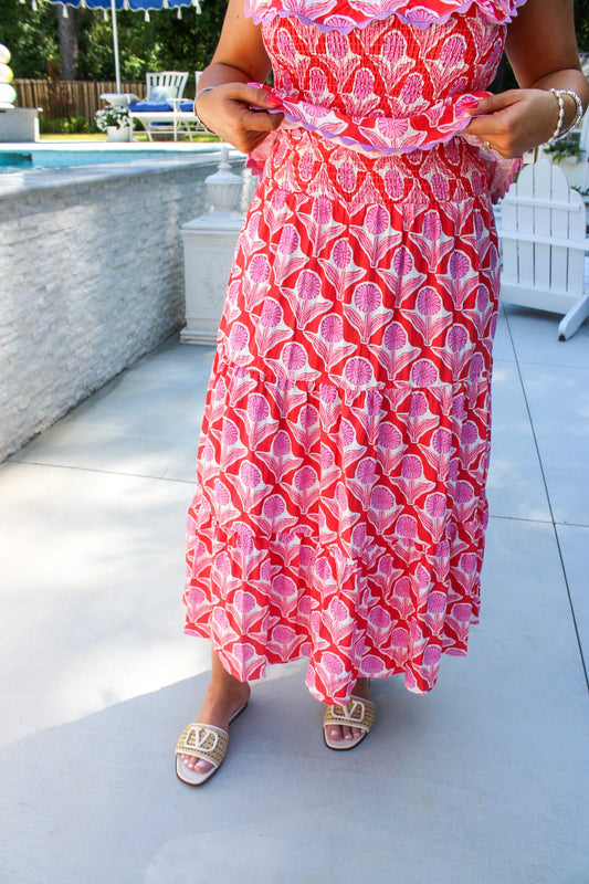 Bright Block Print Maxi Skirt