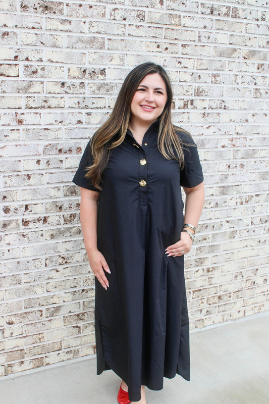 Evelyn Button Front Shirt Midi Dress