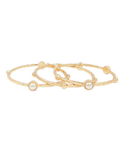 3 Row Pearl Station Bangle Bracelet