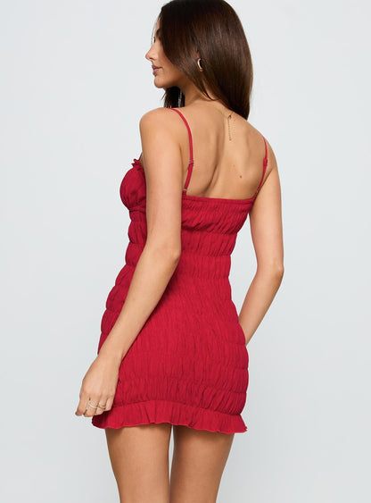 Agent Of Love Shirred Mini Dress Red