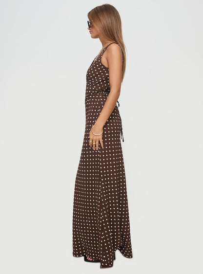 Nellie Maxi Dress Brown Polka Dot Tall
