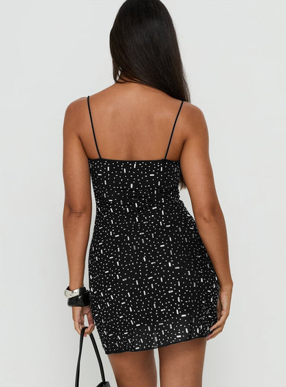 Anestassia Embellished Mini Dress Black