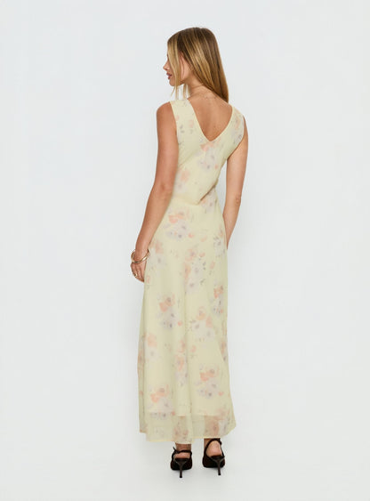 Joannah V Neck Midi Dress Yellow Floral