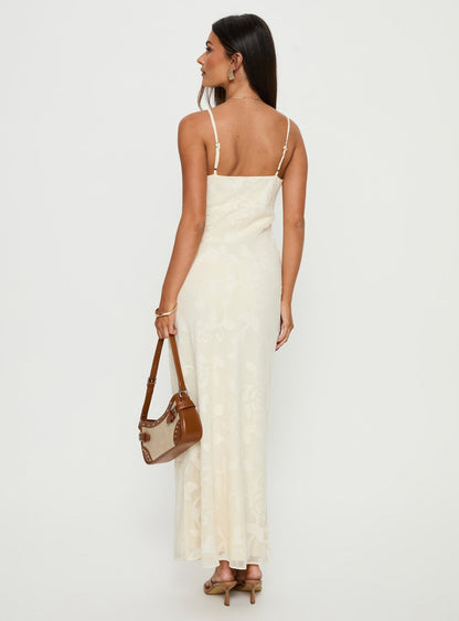 Madalena Frill Maxi Dress Beige Floral