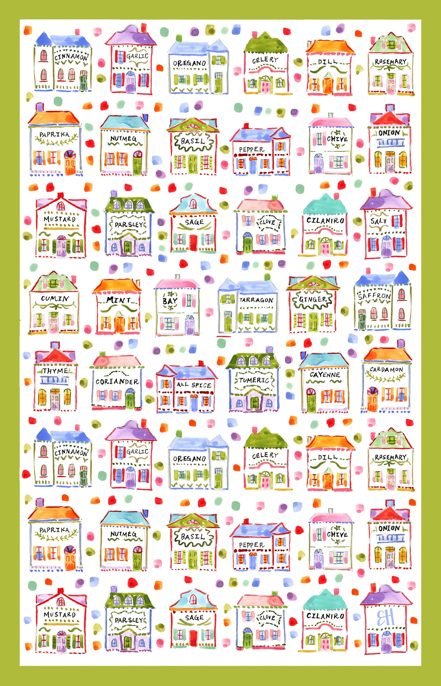 Double Sided Spice Village Tea Towel