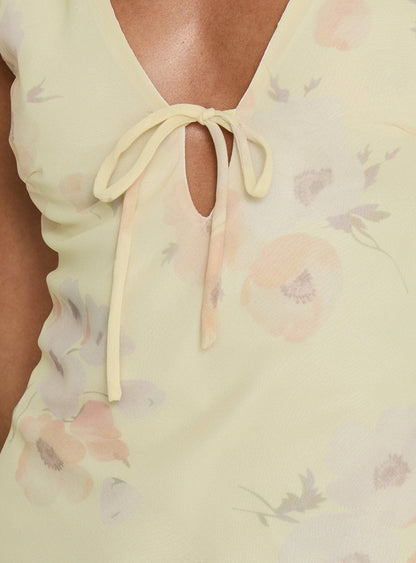 Joannah V Neck Midi Dress Yellow Floral