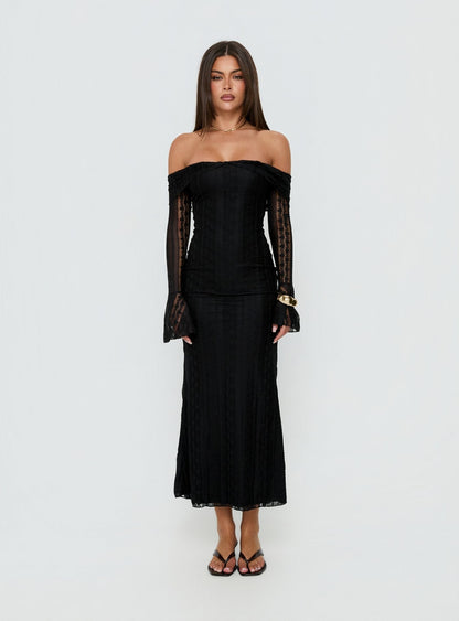 Perdita Long Sleeve Lace Maxi Dress Black