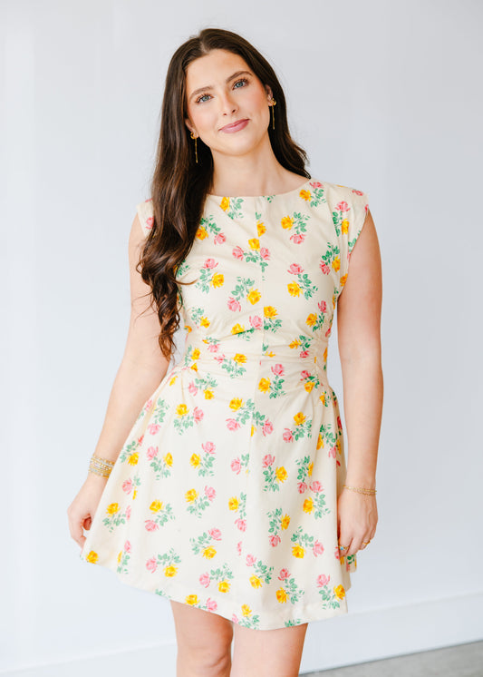 Madison Bloom Twist Waist Mini Dress
