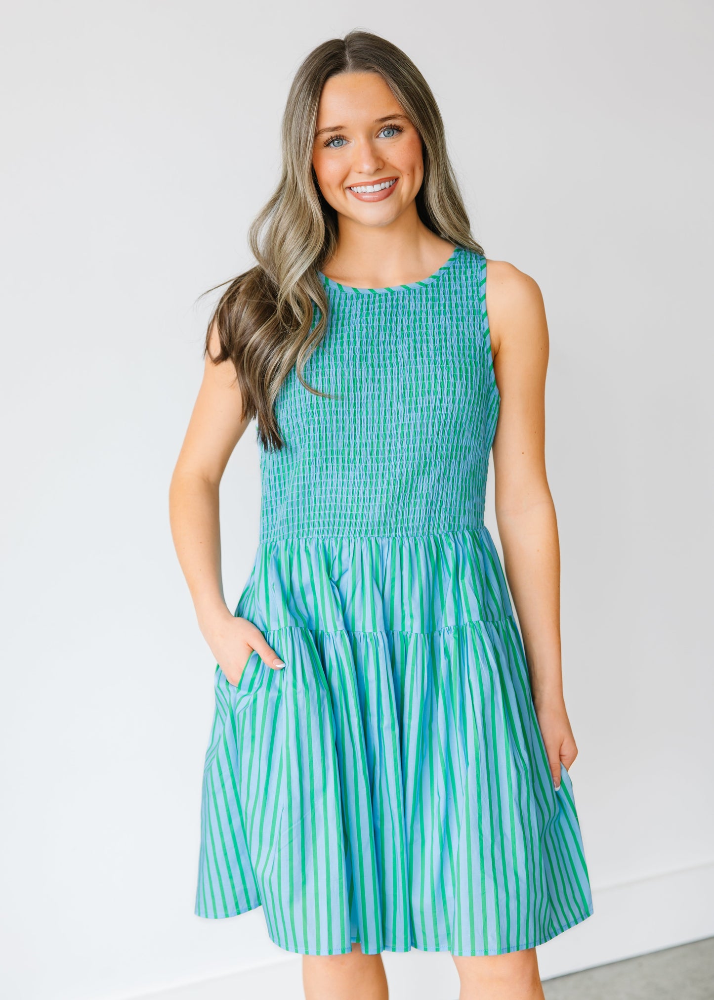 Aveline Smocked Stripe Mini Dress