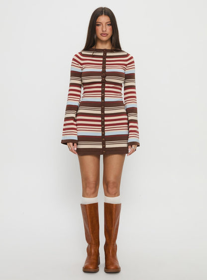 Norelai Long Sleeve Knit Mini Dress Multi Stripe