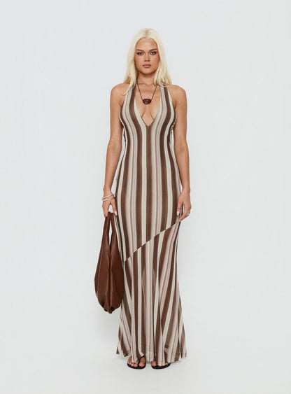 Oralee Halter Sheer Maxi Dress Multi Stripe