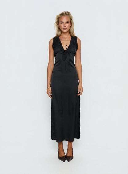 Kasalie Lace Trim Maxi Dress Black