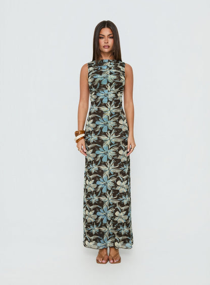 Undeniable Cut Out Maxi Dress Brown Floral Multi