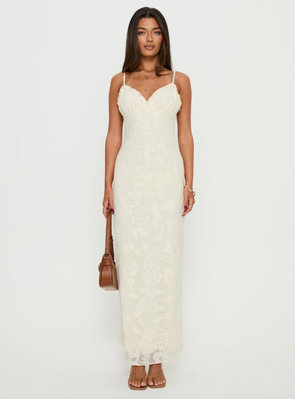 Madalena Frill Maxi Dress Beige Floral
