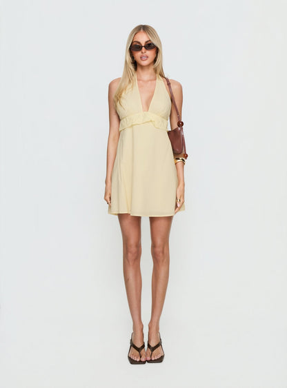 Caileigh Halter Mini Dress Lemon