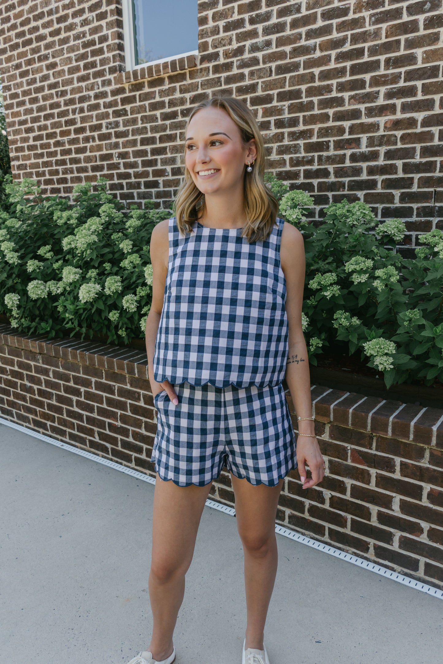 Liana Gingham Scalloped Top