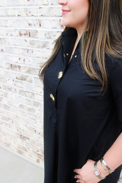 Evelyn Button Front Shirt Midi Dress