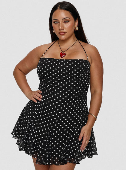 Delamere Mini Dress Black / White Polka Dot Curve