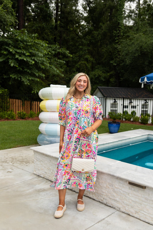 Lilly Bright Floral Midi Dress