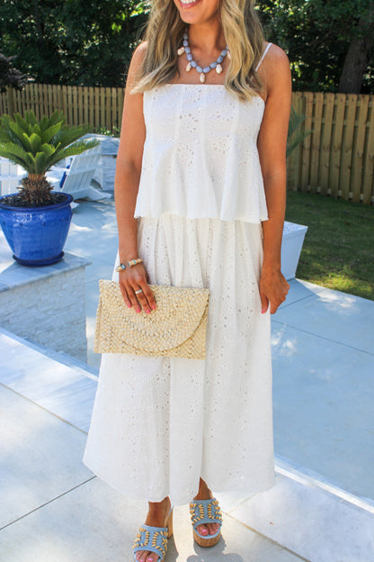 Eyelet Peplum Cami and Pleated Flare Midi Skirt