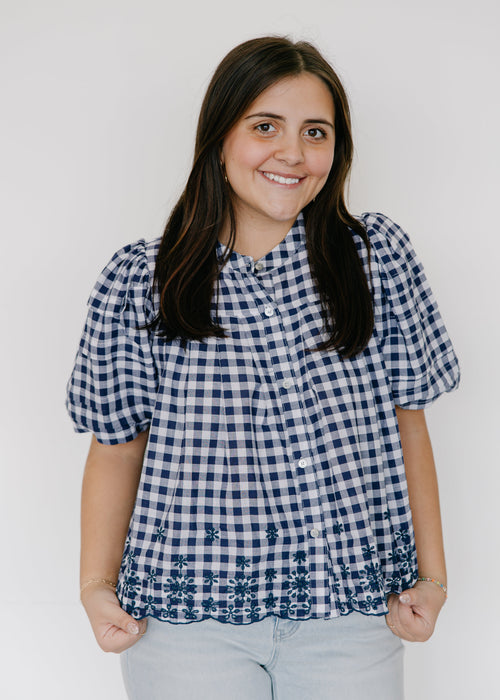 Holland Gingham Puff Sleeve Peplum Top