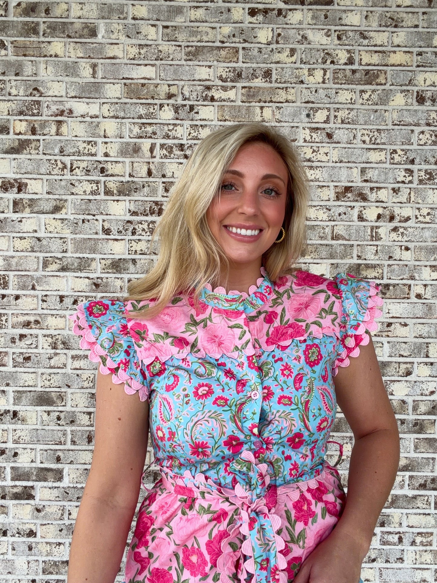 Bright Floral Scallop Midi Dress