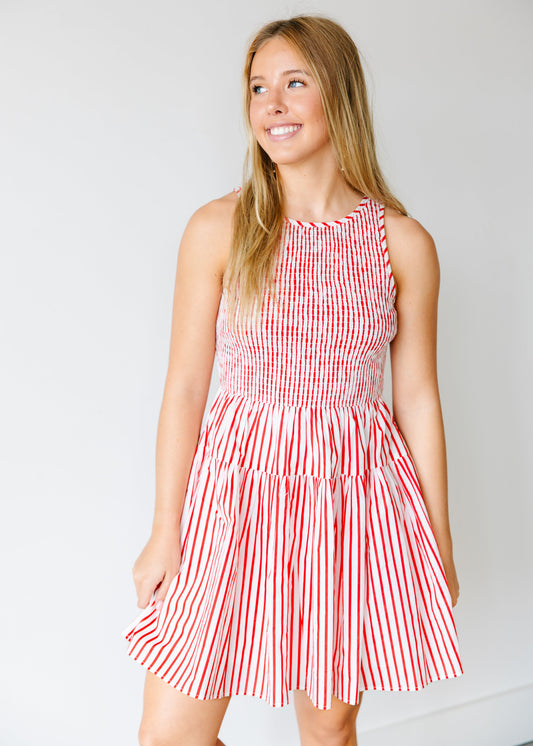 Aveline Smocked Stripe Mini Dress