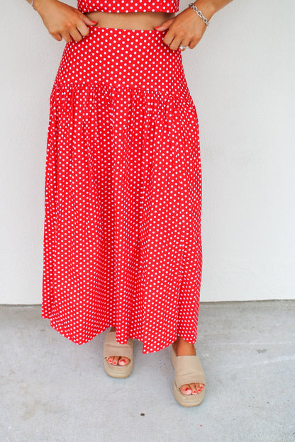 Jane Polka Dot Drop Waist Maxi Skirt