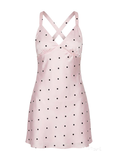 Rosabelle Satin Mini Dress Pink Polka Dot